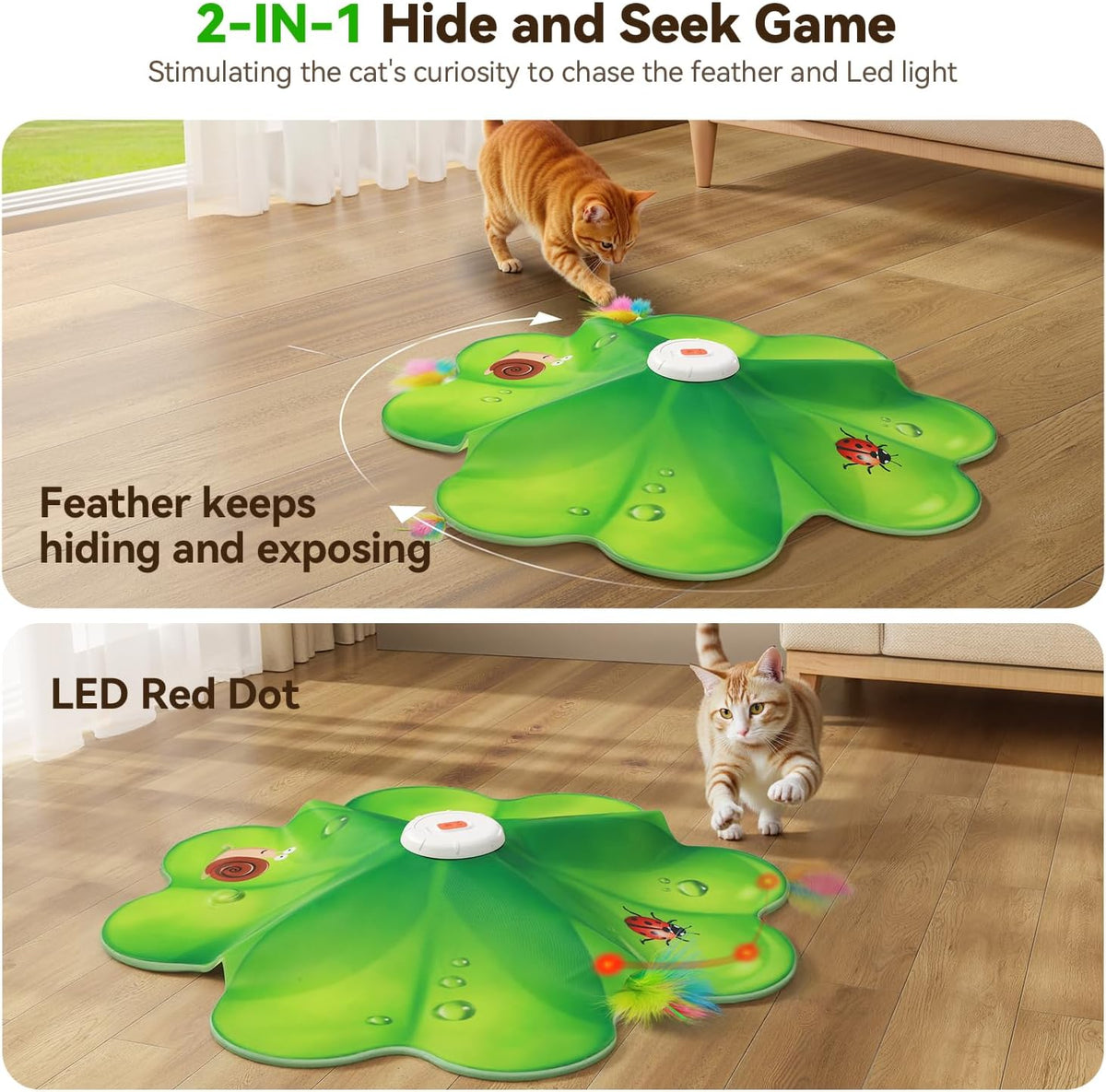FEELNEEDY Rechargeable Cat Toys, 2 in 1 Hide and Seek Game Interactive Cat Toy, Movable LED Red Dot, Moving Concealed Fe