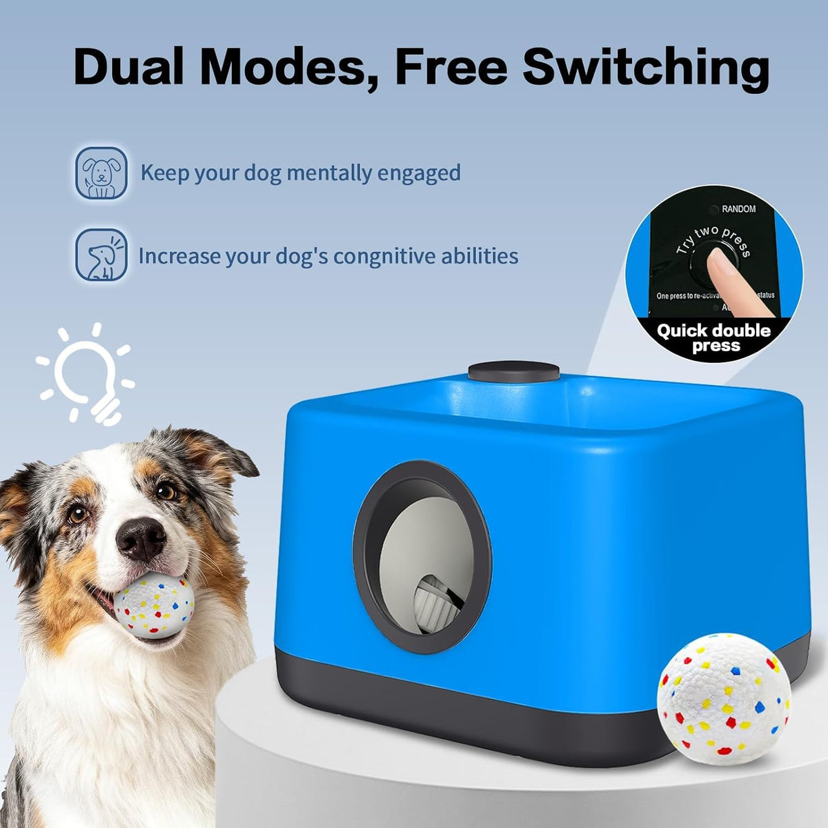 Automatic Dog Ball Launcher: Upgraded Auto/Manual Pet Ball Thrower Toy for Dog Indoor/Outdoor Play Include 4 Chew-Resist