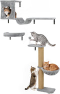 PawHut 3-in-1 Cat Wall Shelves, Wooden Cat Climbing Furniture, Gray