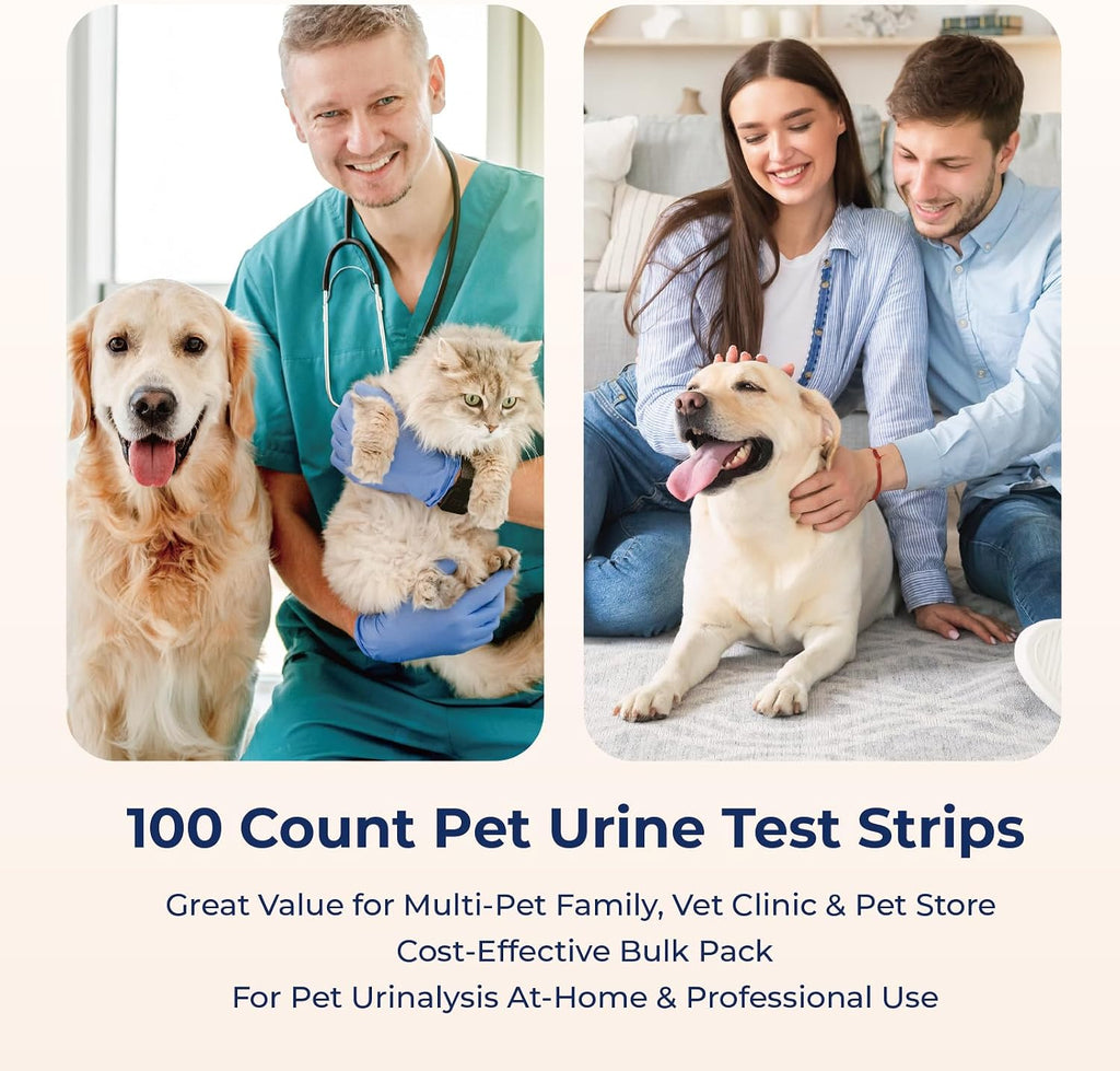 10 Parameter Urinalysis Test Strips for Dog, Pet UTI Test Strips 100ct, Diabetes, Blood, Ketone, UTI, Glucose, Nitrite, 
