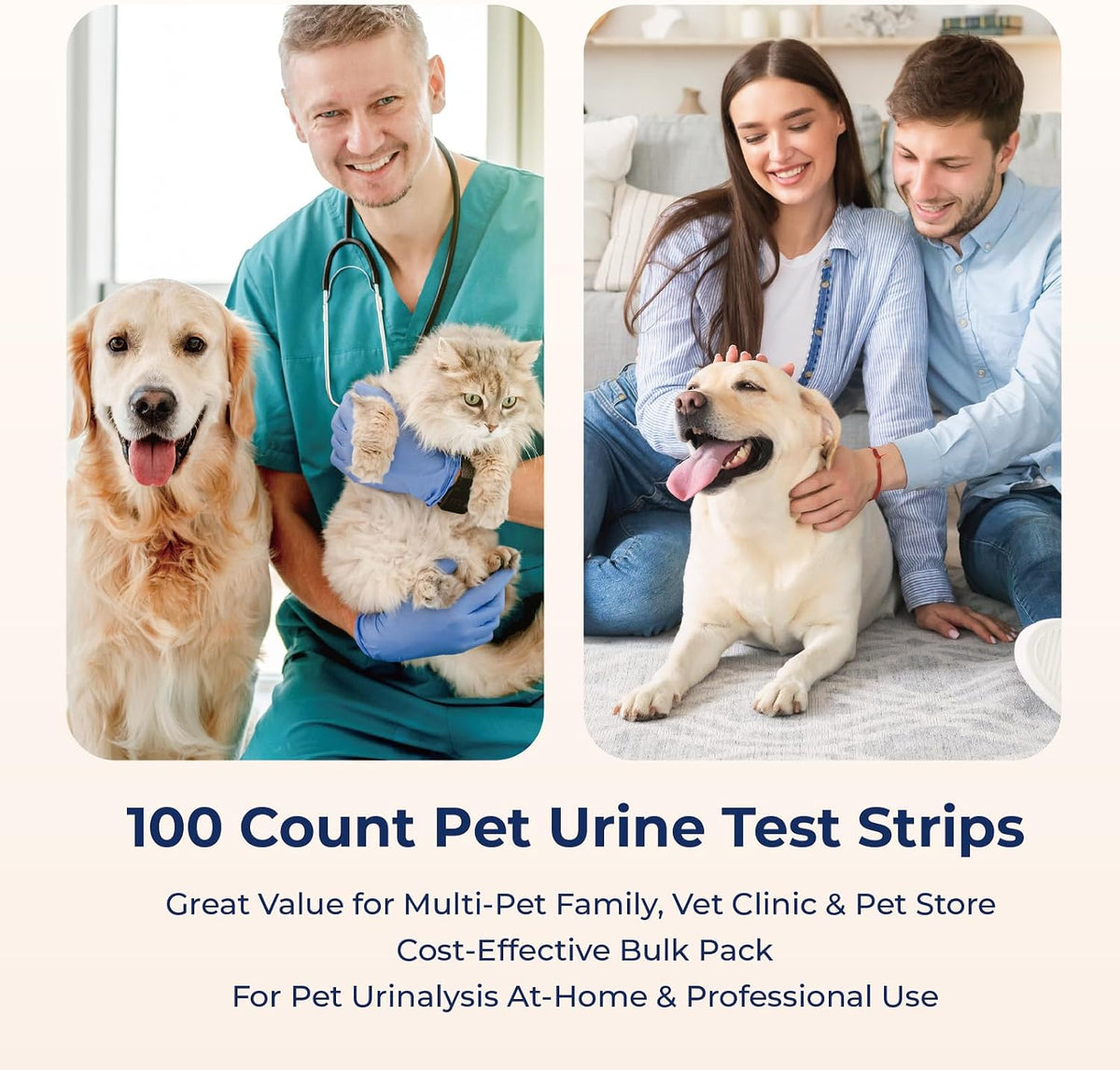 10 Parameter Urinalysis Test Strips for Dog, Pet UTI Test Strips 100ct, Diabetes, Blood, Ketone, UTI, Glucose, Nitrite, 