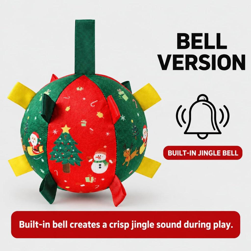 Interactive Dog Ball Rope Toy,Christmas Soccer Ball Toy with Straps for Small and Medium Dogs，Bell Version