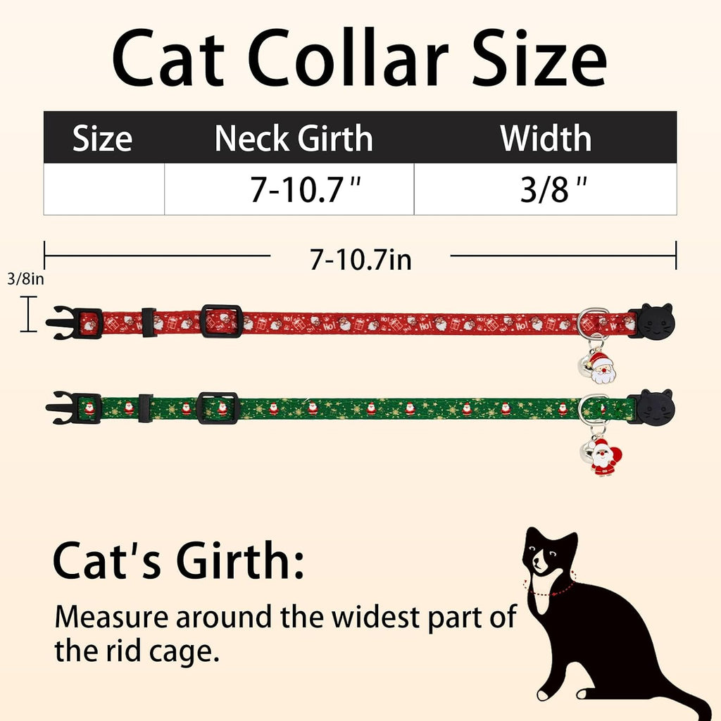 Christmas Cat Collar, Cotton Breakaway Collars for Girl Boy Kittens, Santa