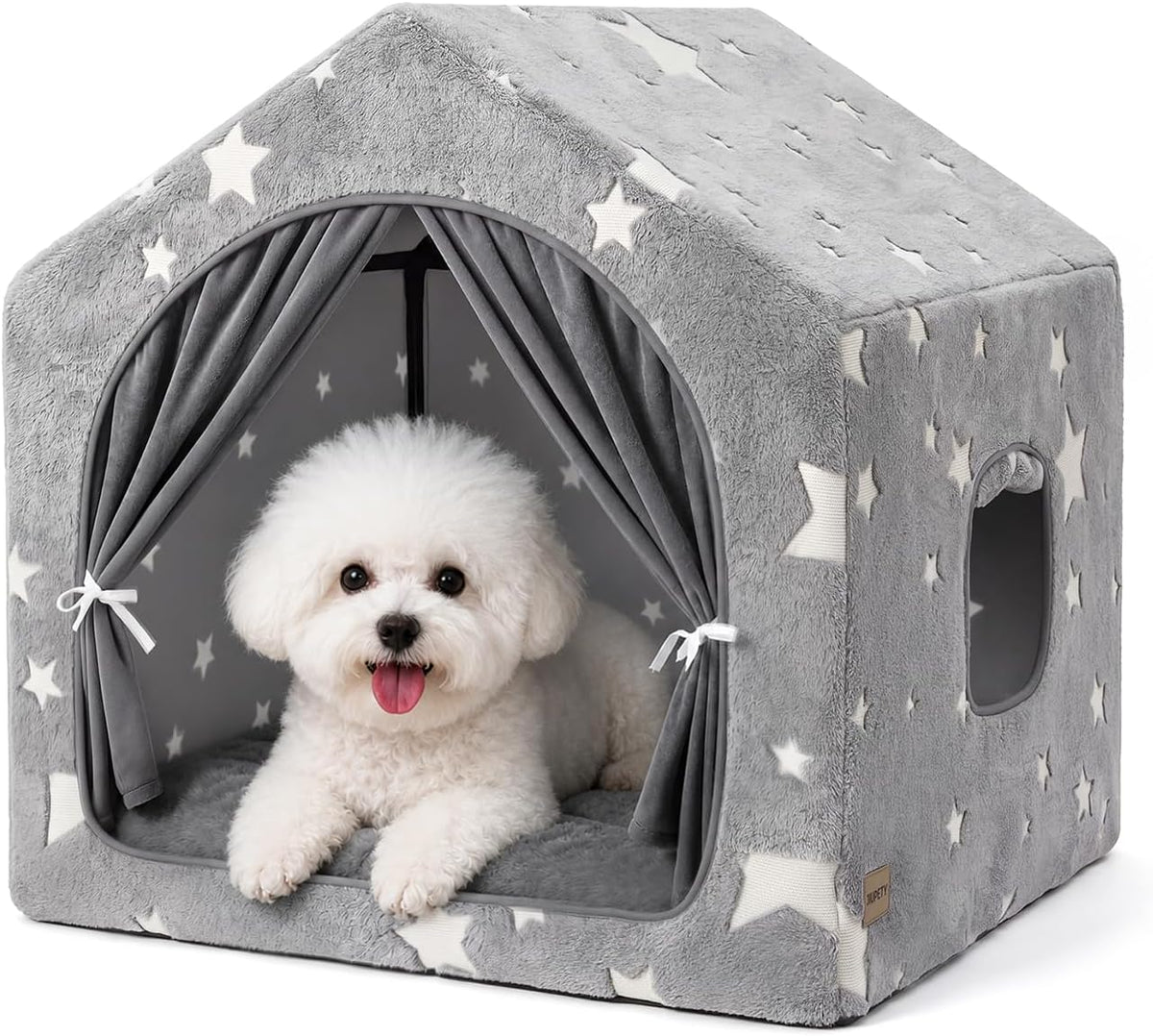 Indoor Dog House with Frame,Cute Dog Tent Bed with Cover Cave,Pink