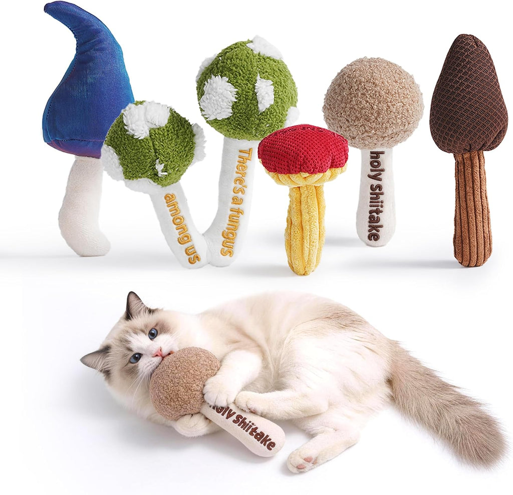 5 Pack Catnip Toys, Cat Toys with Catnip & Silvervine, Colorful Mushroom Kitten Teething & Cat Chew Toys with Different 