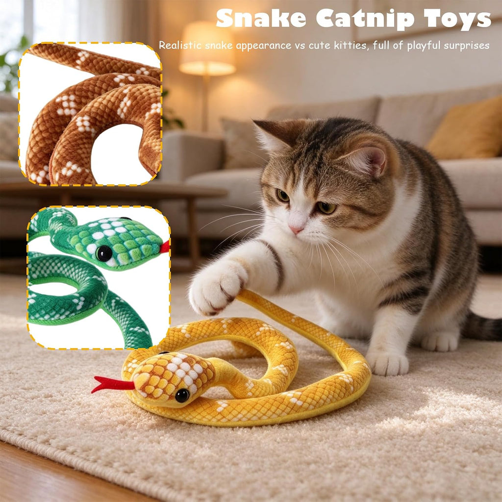 3 Pieces Cat Toys Realistic Snake Catnip Crinkly Sound Toy