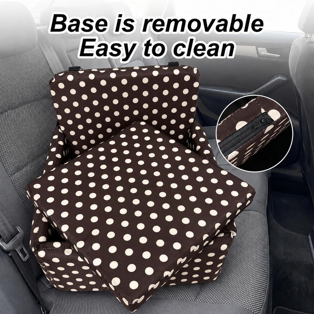 Dog Car Booster Seat with Adjustable Straps and Storage Pockets, Washable Pet Travel Seat Bed Heavy-Duty Clip Safety Car