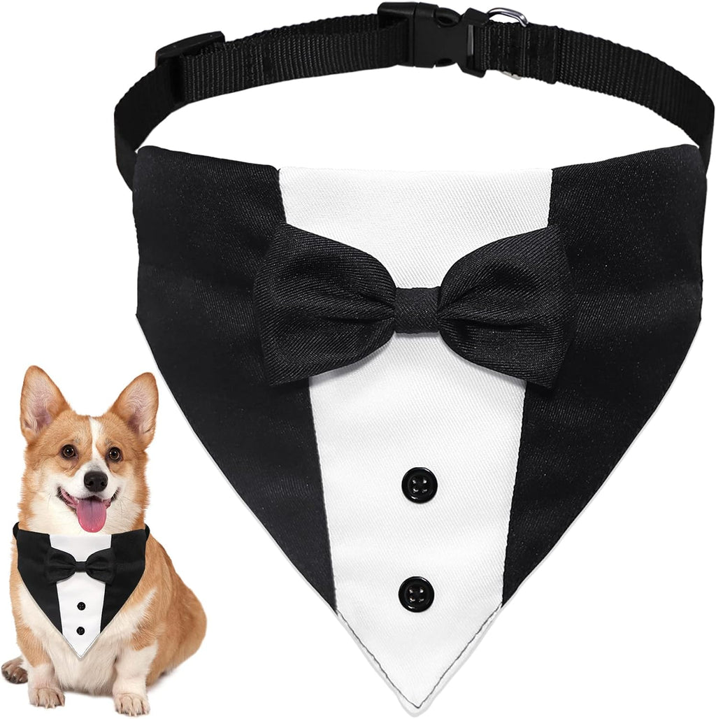 GOYOSWA Dog Tuxedo Suit Wedding Bandana Collar with Bow Tie, Adjustable Formal Dog Tux, Engagement Birthday Tuxedo for S