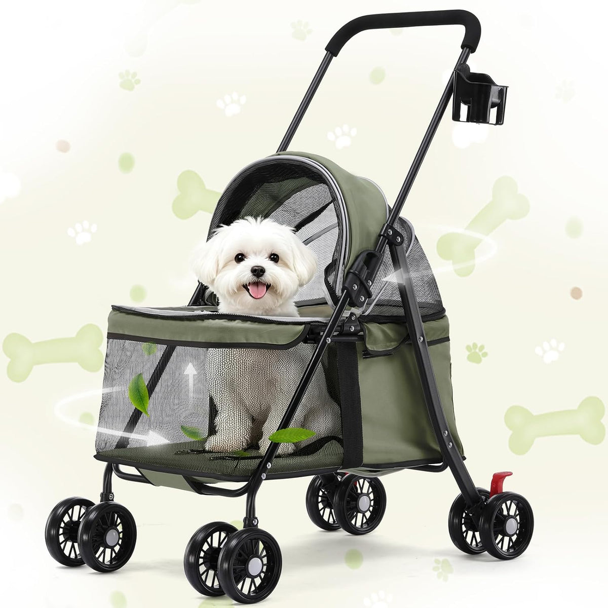 GTPLAYER Foldable Pet Stroller for Small Dogs and Cats, Holds Up to 33 lb, 4-Wheel Stroller, Full Mesh Ultra Breathable,