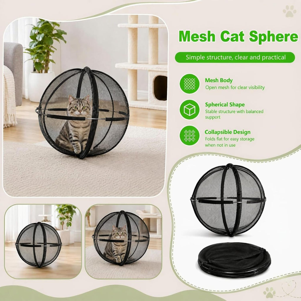 Portable Outdoor Cat Enclosure Ball Cat Cage Pop-Up Cat Playpen (Black)