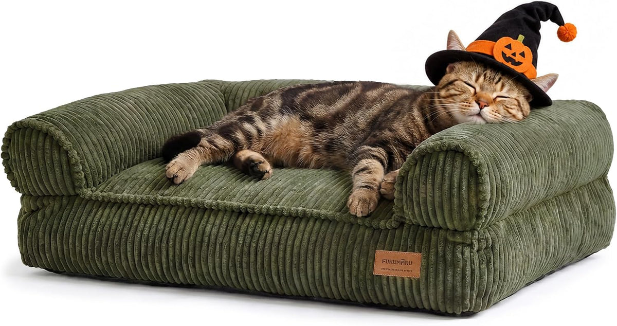 FUKUMARU Dog Couch Bed, Corduroy Cozy Cat Bed, Waterproof, Washable cover