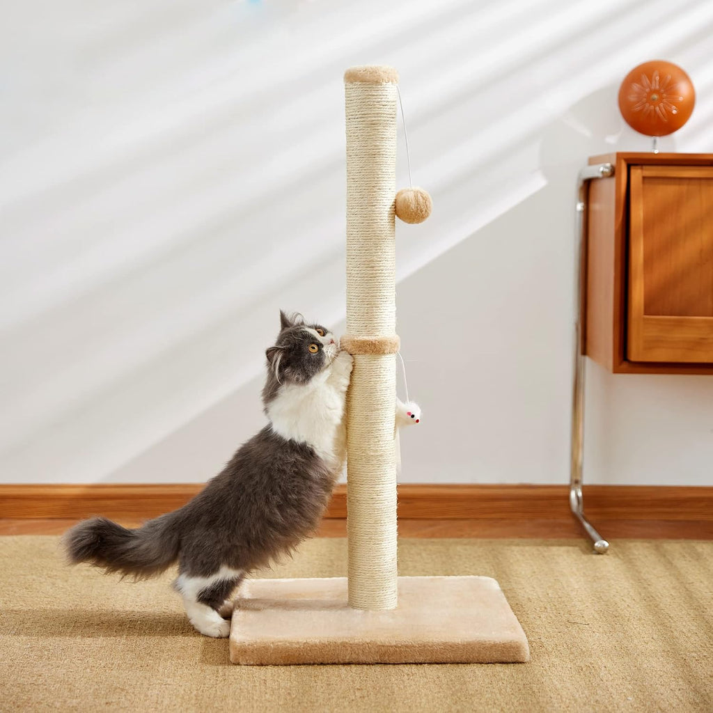 MeowHomm 32” Tall Cat Scratching Posts for Indoor Cats Adults with 2 Hanging Ball, Large Cat Scratch Post Cat Scratcher 
