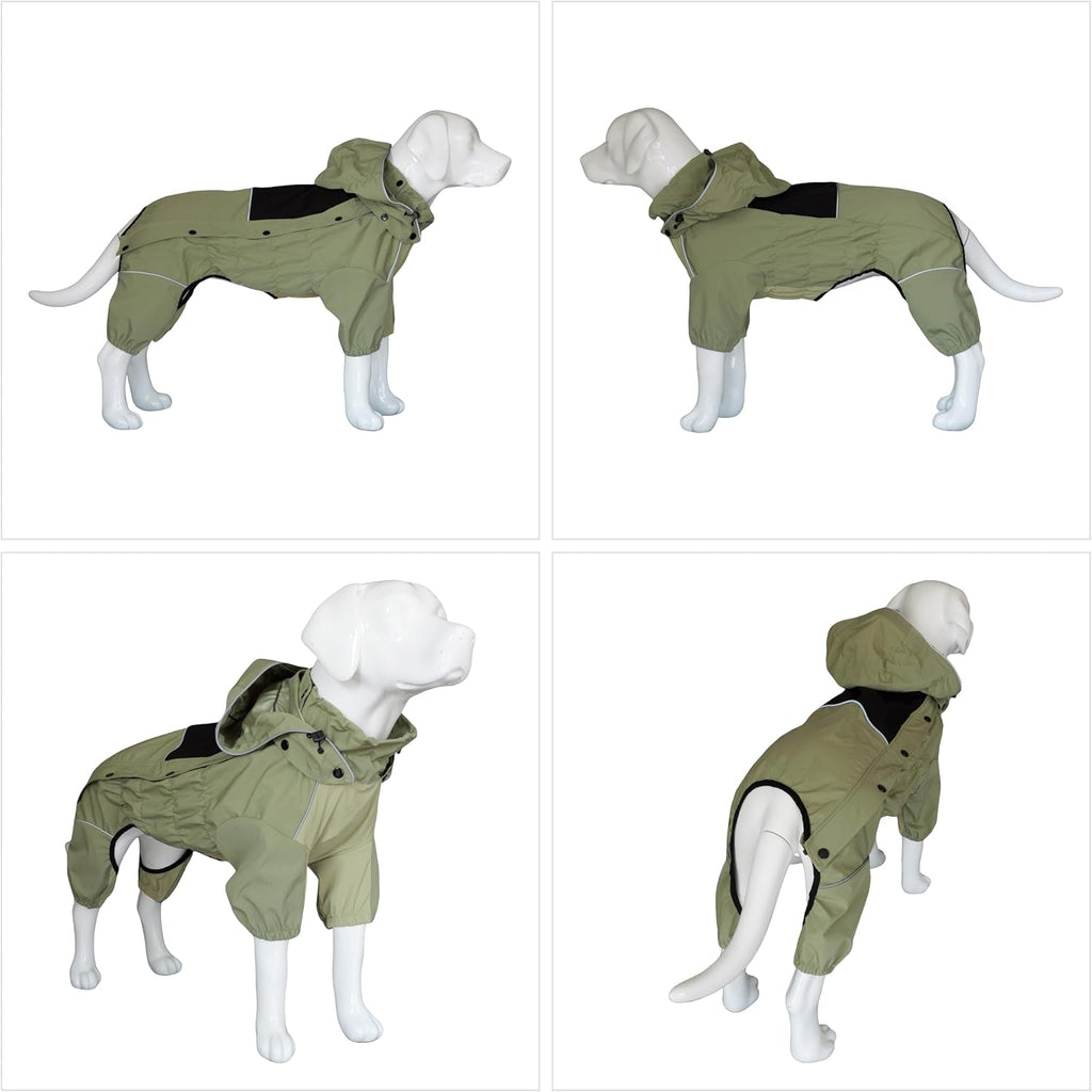 LOVELONGLONG Waterproof Dog Raincoat with Removable Hood – Outdoor Full Body Dog Jacket, Windproof Snowproof Shell Suit 