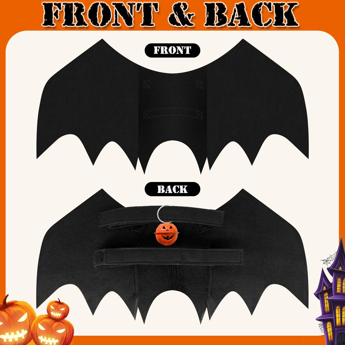 Dog Halloween Costumes for Large Dogs, Dog Bat Wings with Pumpkin Bell Pet Halloween Cosplay Party Dress Up (Large)