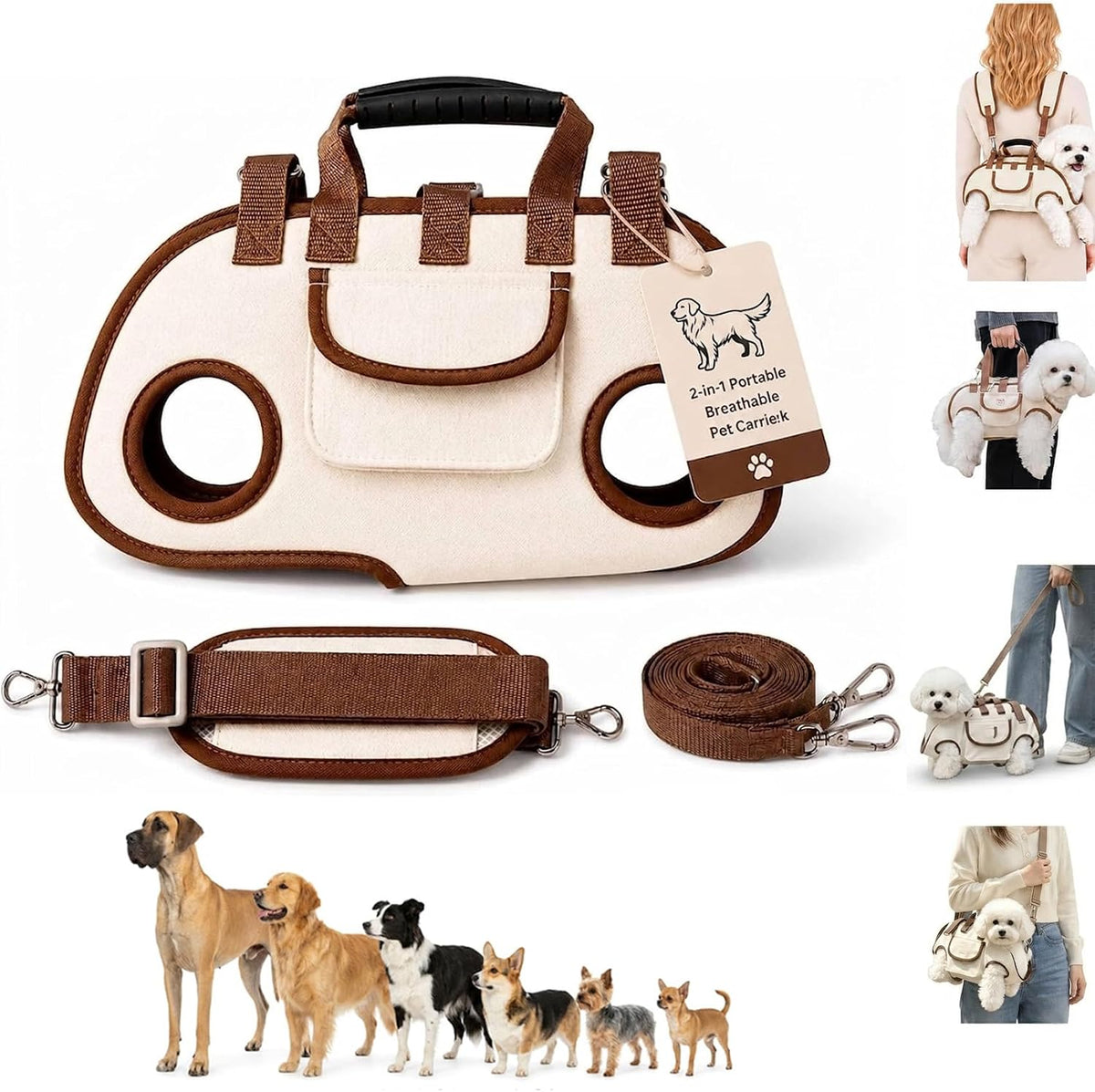 2-in-1 Portable Breathable Pet Carrier for Small Dogs and Cats，A-Single-M