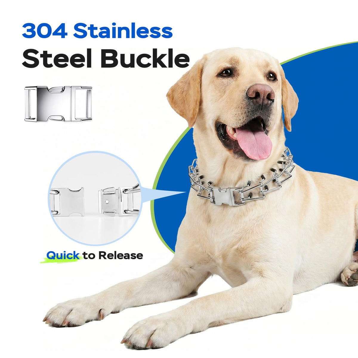 Supet Prong Collar for Dogs, Adjustable Dog Pinch No Pull Training Collar with Quick Release Buckle, Rubber Tips and Extra Links for Small Medium Large Dogs