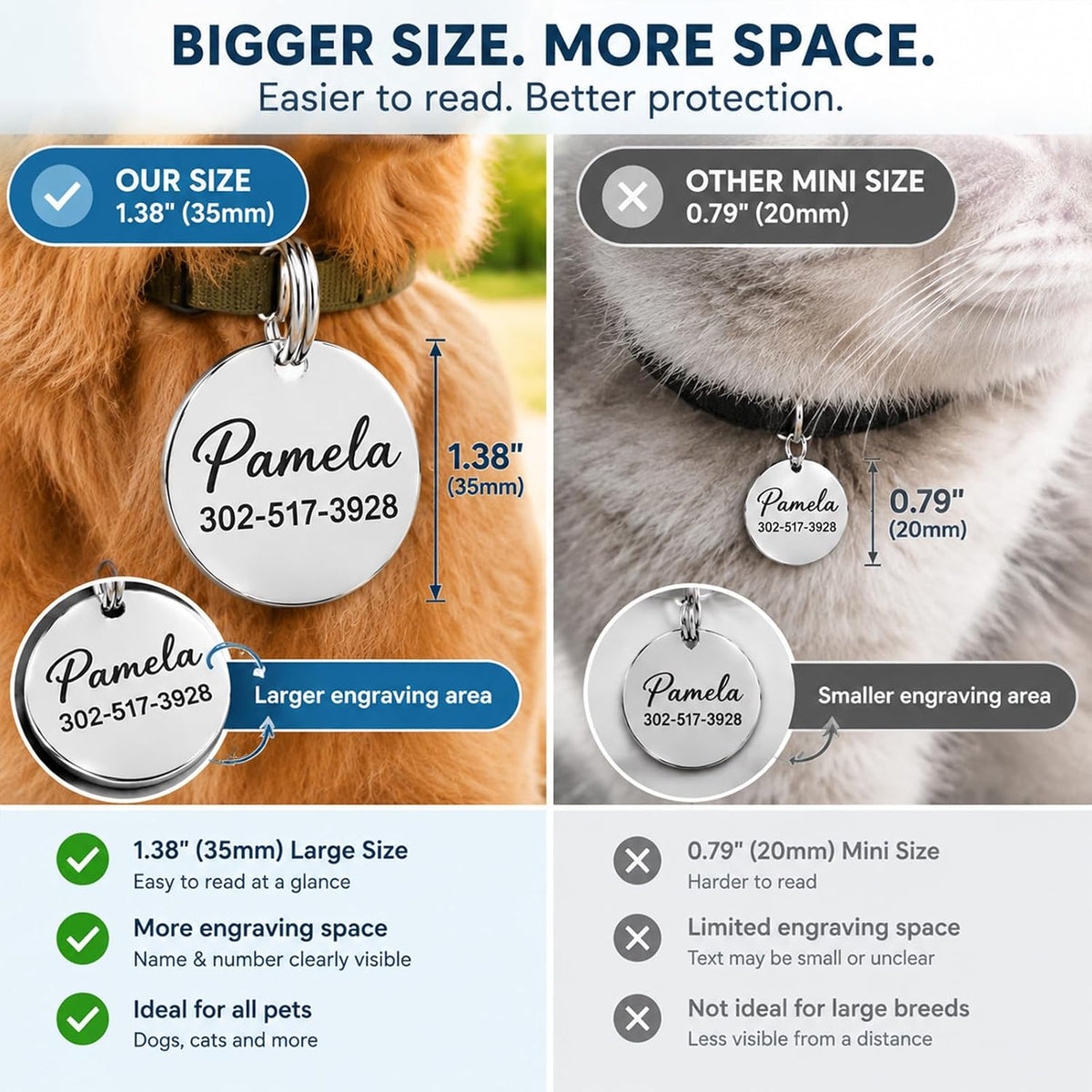 Pet ID Tags, Personalized Dog Tags and Cat Tags with Any Name and Number