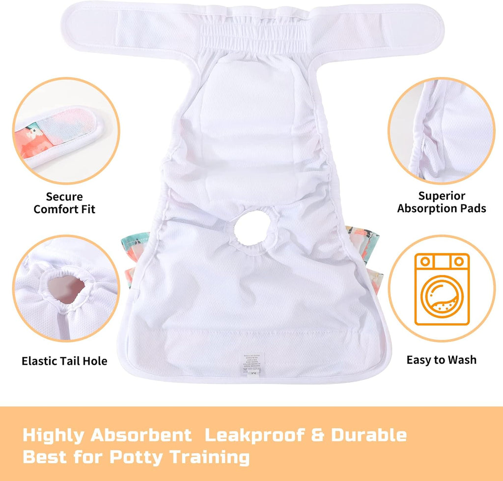 Washable Dog Diapers Female 3 Pack Reusable Highly Absorbent Doggie Diaper, Flexible Doggy Diaper Female Durable Leak-Pr
