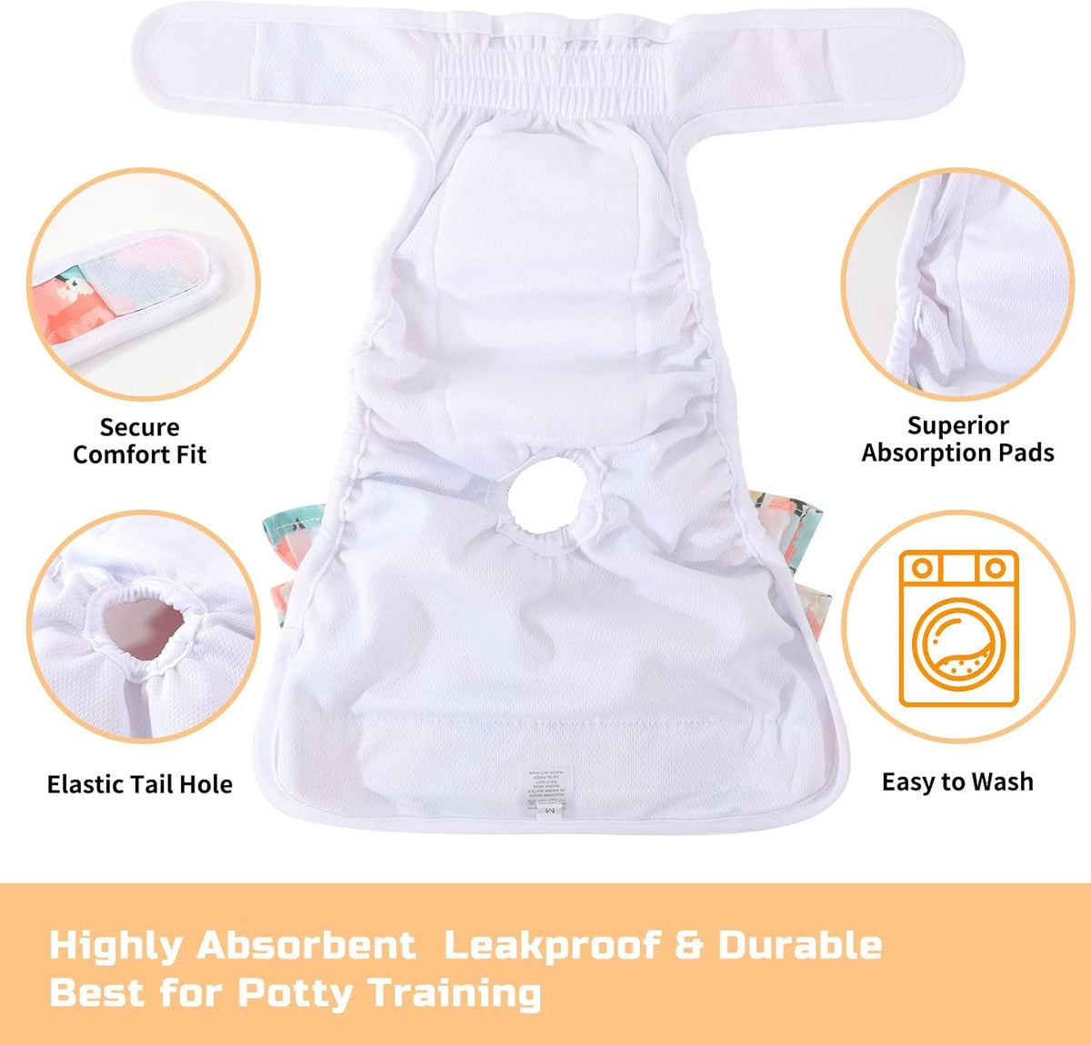 Washable Dog Diapers Female 3 Pack Reusable Highly Absorbent Doggie Diaper, Flexible Doggy Diaper Female Durable Leak-Pr