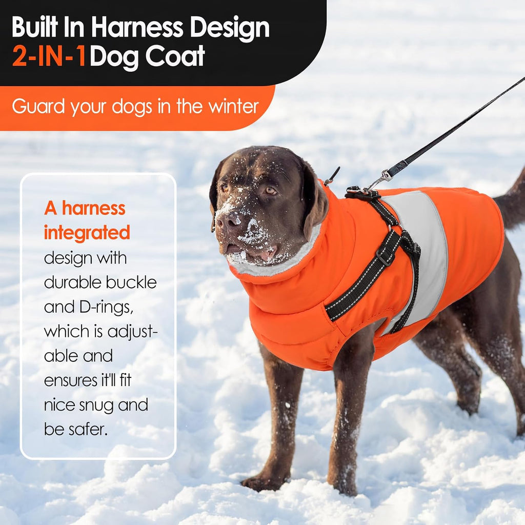 Small Dog Coat Waterproof Dog Winter Jacket with Harness Built in S