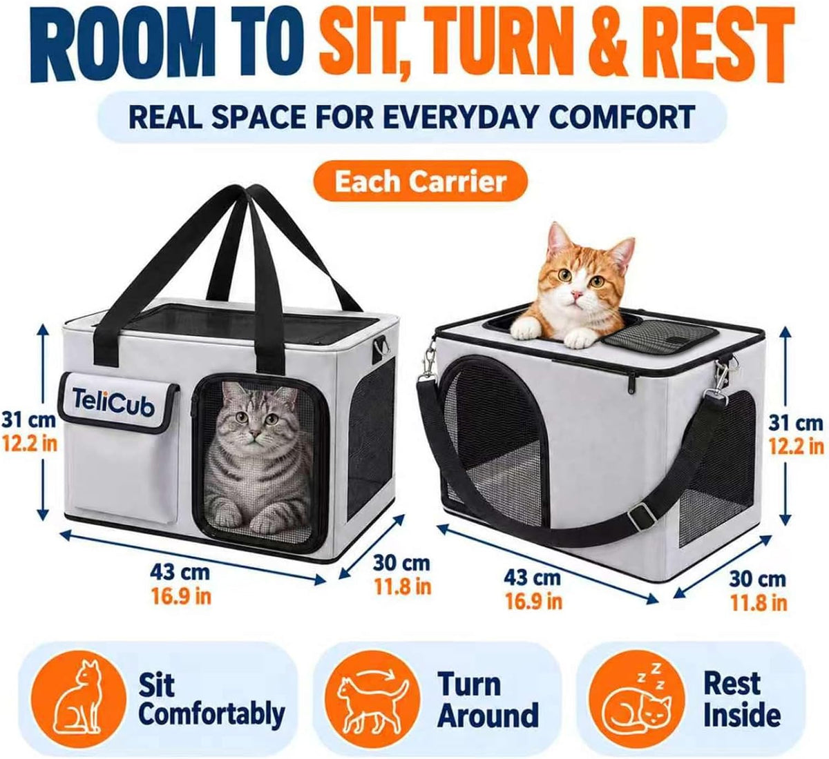 2-Pack Cat Carriers for Travel, Cat House with Scratcher & Tunnel