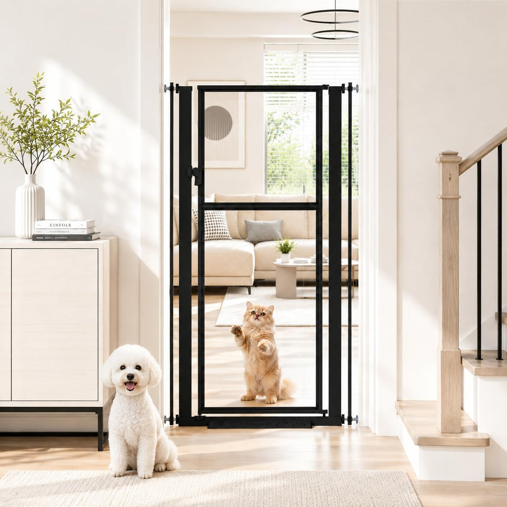 56” Extra Tall Cat Gate for Doorway, 29.5-33.46" Wide Clear Gate