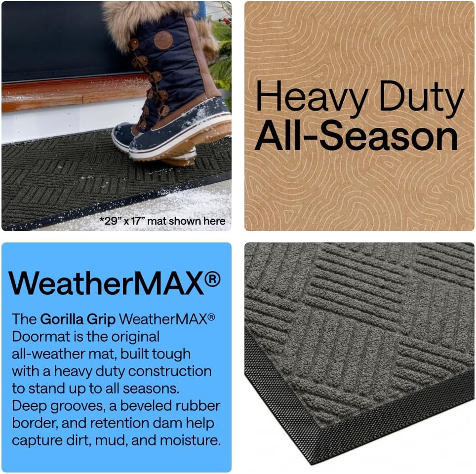 GORILLA GRIP WeatherMAX® Door Mat, 17x29, Gray and Felt Cat Litter Mat, 24x17, Gray Bundle