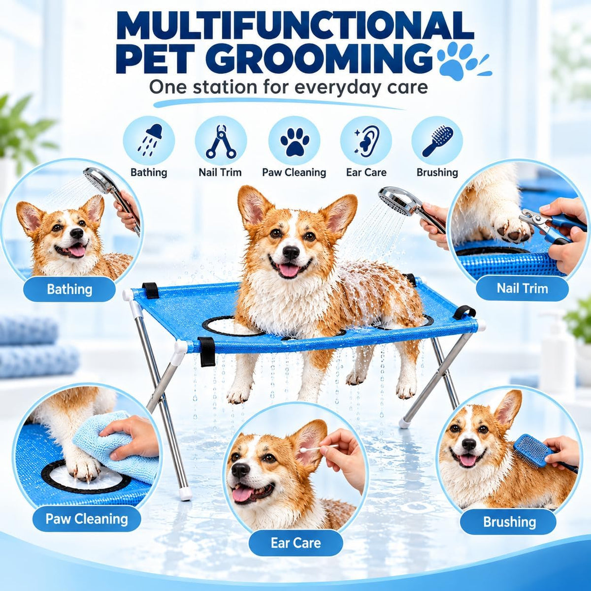 Dog Bath Hammock Grooming Bathing Shower for Pet Washing Cat Small Dogs Station Stand Holder Medium Mesa Plegable para M