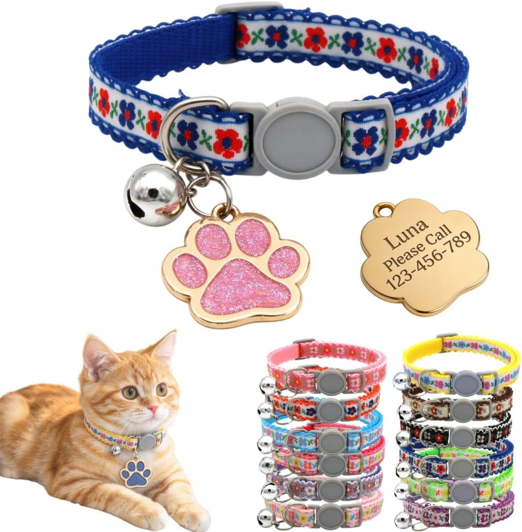 Personalized Breakaway Cat Collar with Name Tag, Embroidered Floral Collar