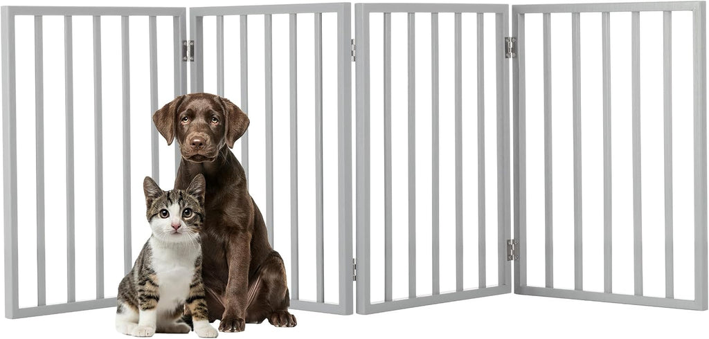Pet Gate - 3-Panel Indoor Foldable Dog Fence for Stairs, Hallways, or Doorways - 54x24-Inch Wood Freestanding Dog Gates 