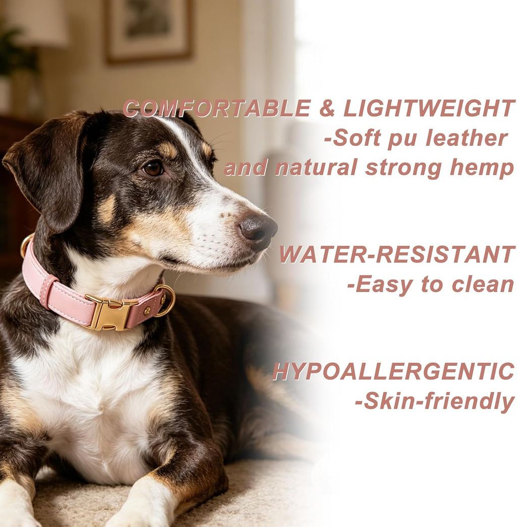 PU Leather Dog Collars for Small Dogs,Classic Adjustable Pink Dog Collars with Quick Release Metal Buckle,Easy Clean and
