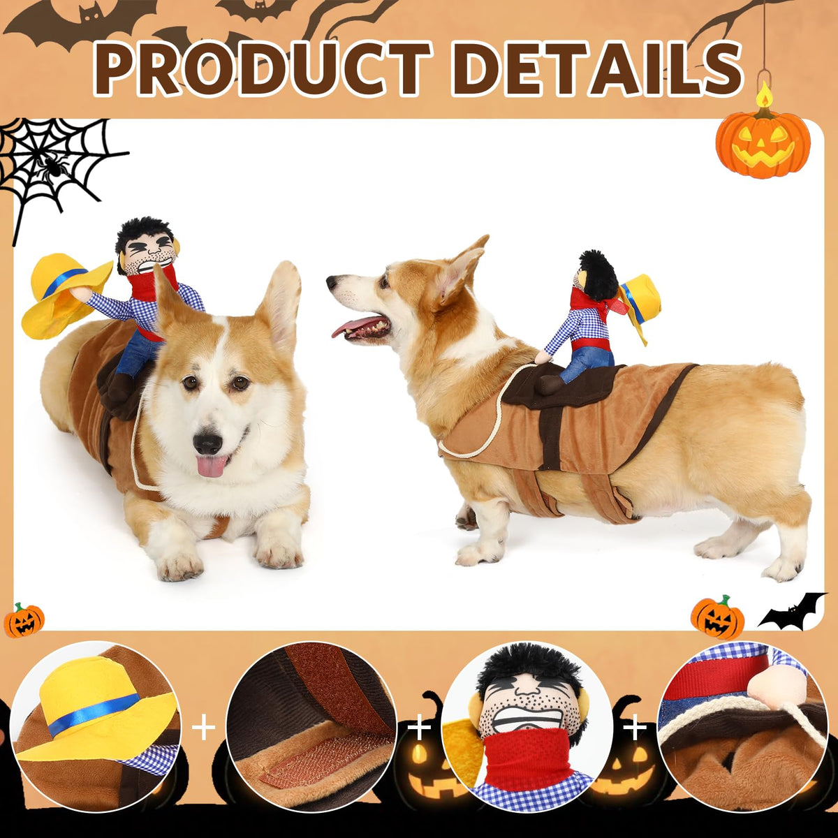 T2Y Cowboy Rider Dog Costume - Halloween Dog Costumes for Large Dogs, Dogs Clothes Knight Style with Doll and Hat for Halloween Day, Suitable for Shepherd, Husky, Shiba Inu【L】