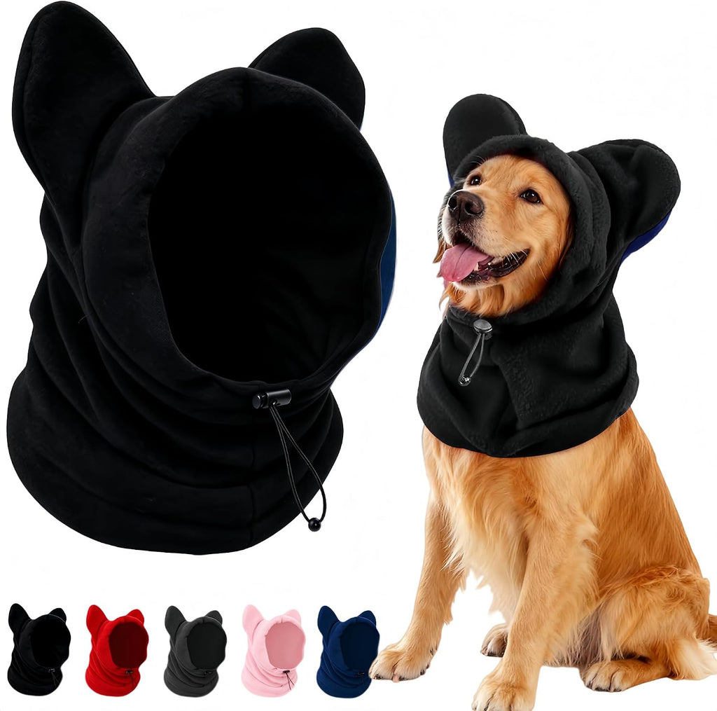 Dog Snood Winter Hood with Ear Protection, Fleece Neck Warmer for Dogs, (Black, Small)