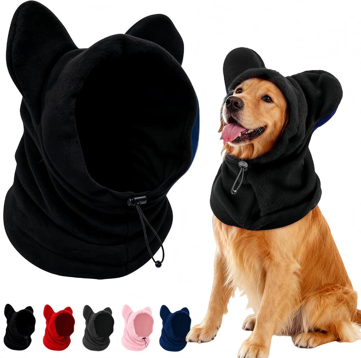Dog Snood Winter Hood with Ear Protection, Fleece Neck Warmer for Dogs, (Black, Small)