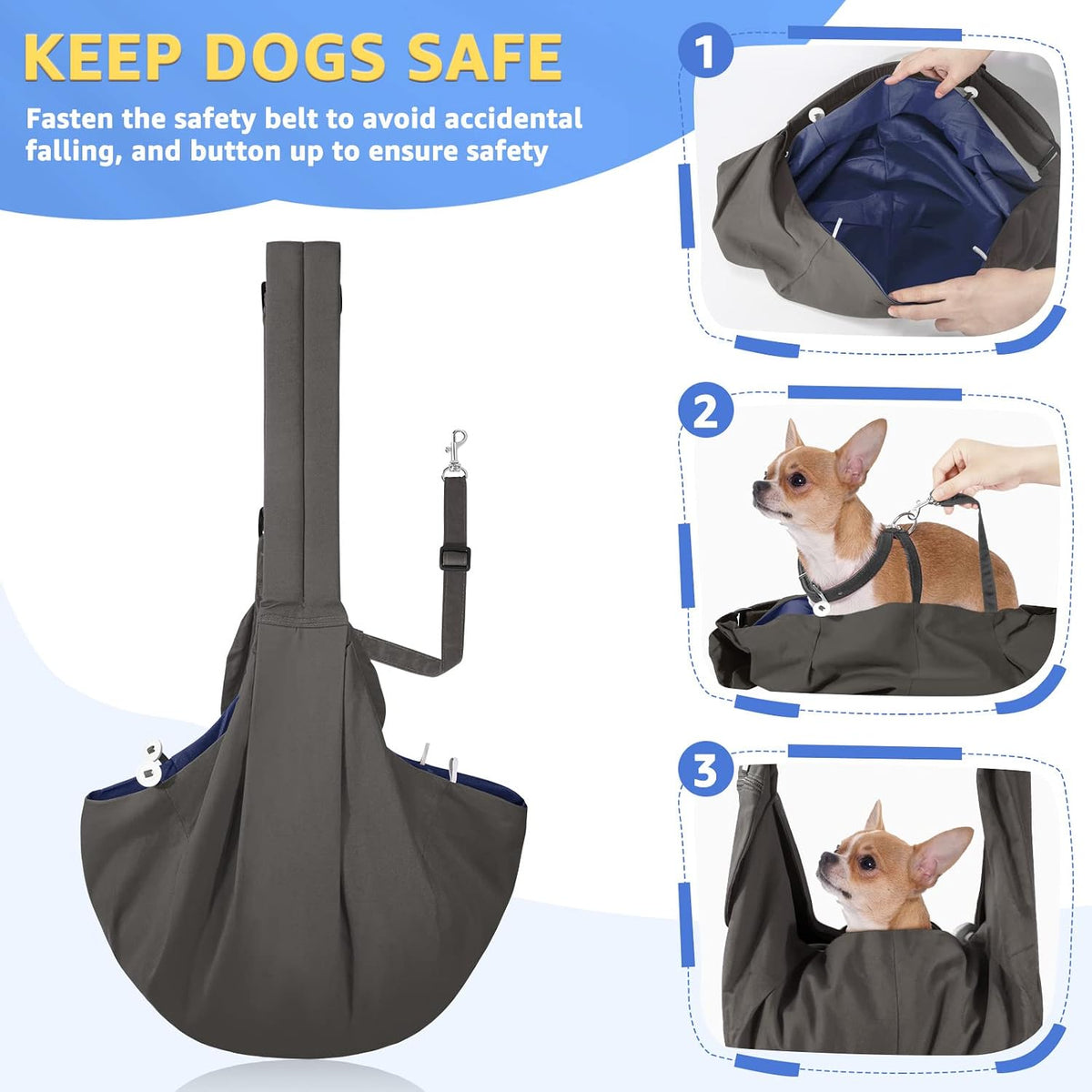 SlowTon Dog Carrier Sling for Small Dogs 2-16 lbs, Thick Padded, Adjustable