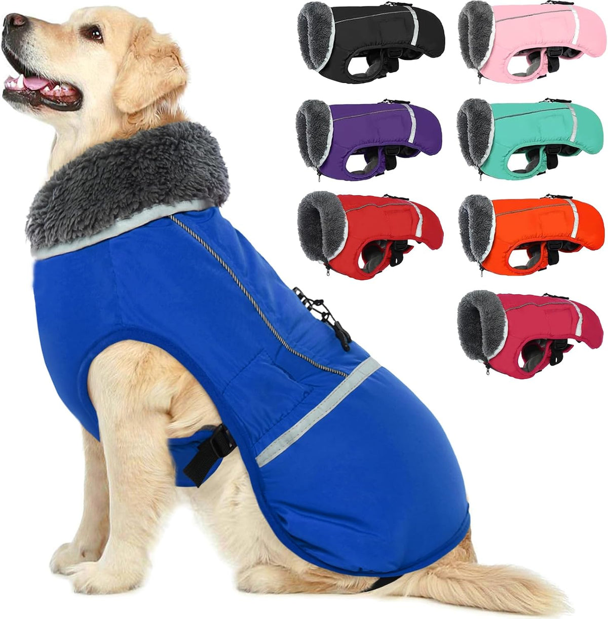 QBLEEV Warm Dog Coat, Reflective Dog Jacket, Waterproof Dogs Winter Coat