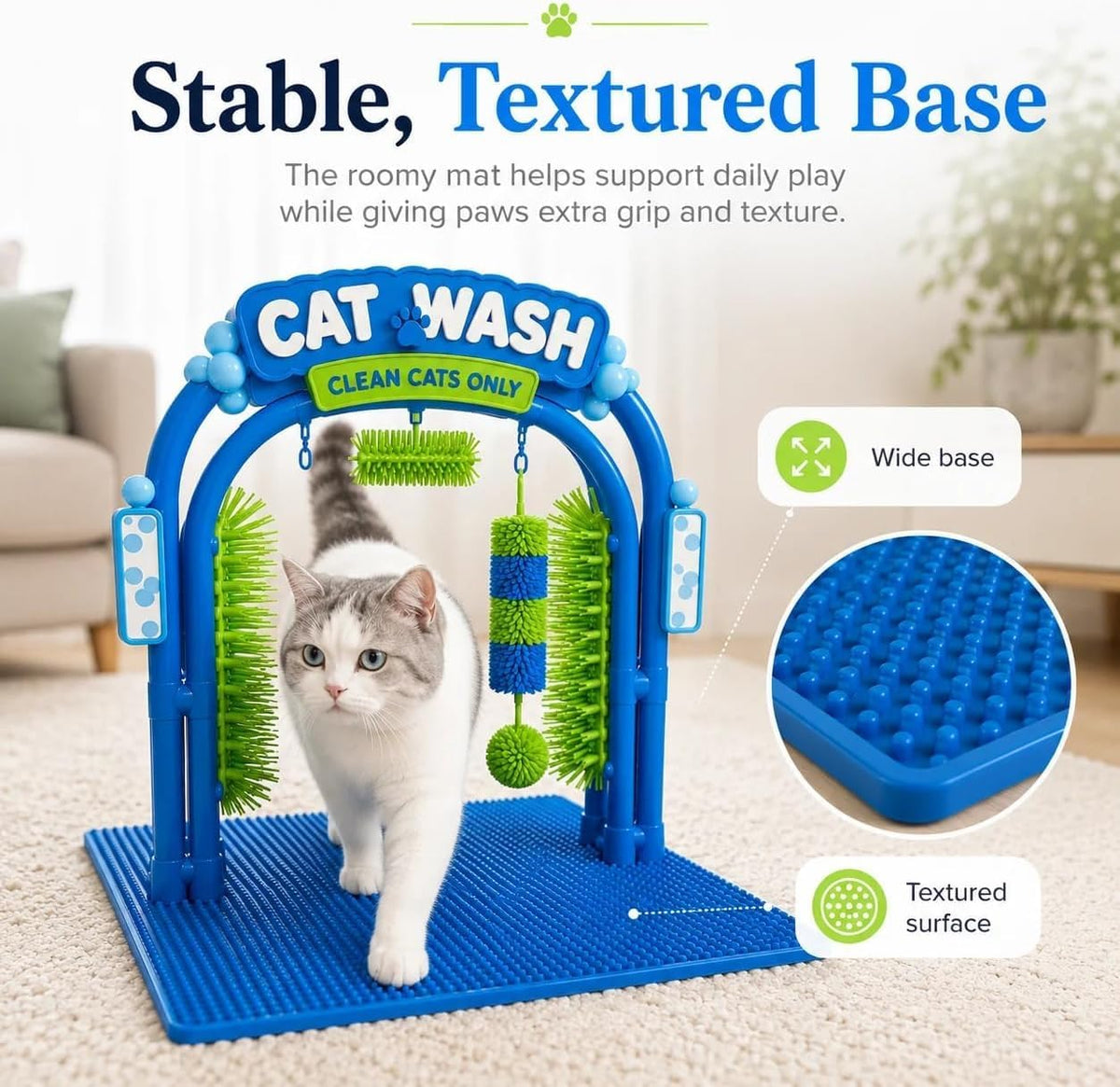 Cat Wash Grooming Station，Cat Car Wash Scratcher，Arch Grooming Station with Flexible Bristles, for Shedding, Hair Catche