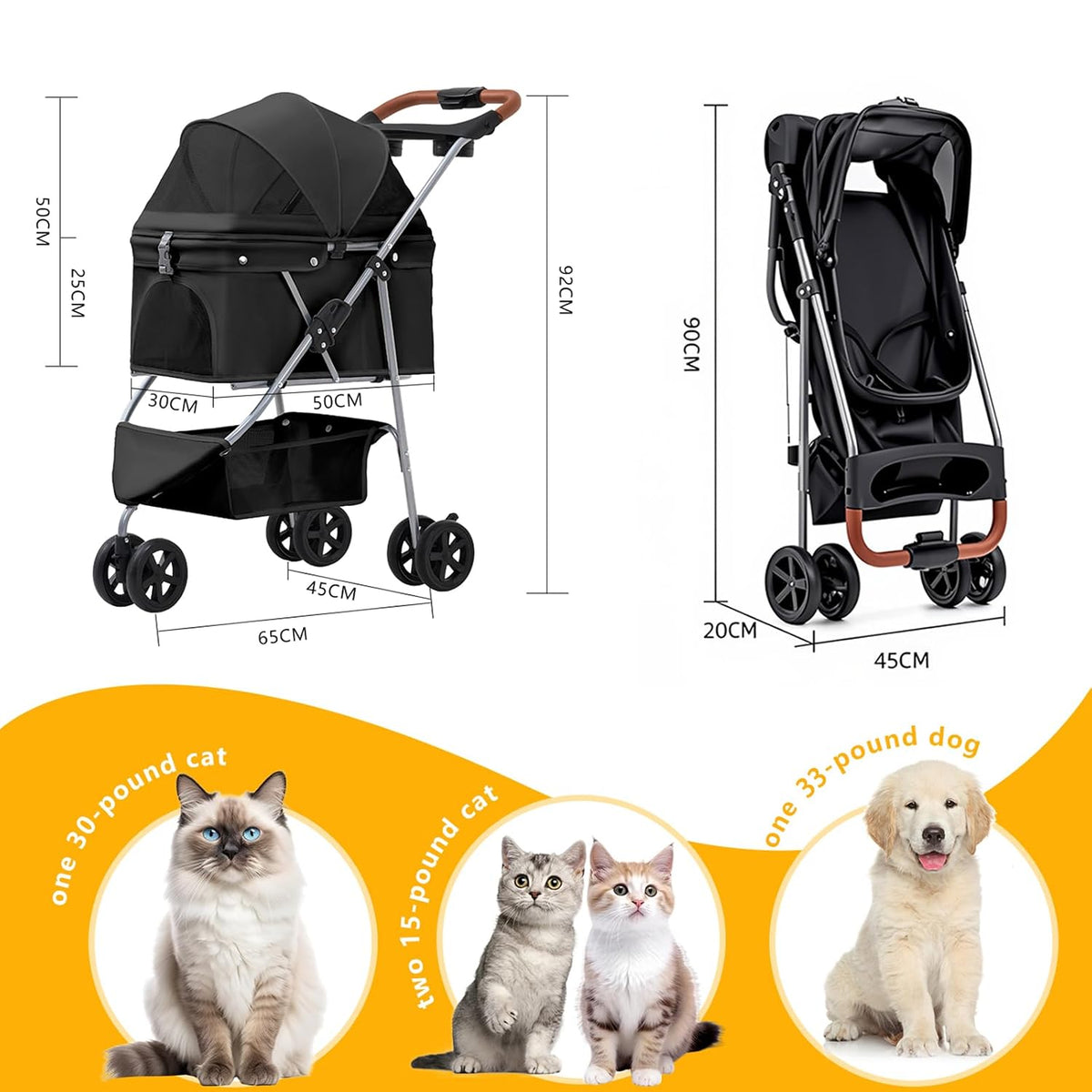 Pet Stroller for Small/Medium Dogs and Cats,Black