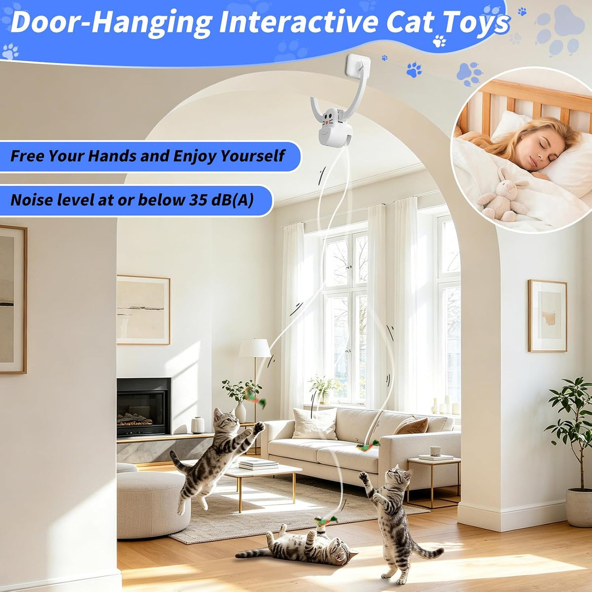 Interactive Cat Toys for Indoor Cats, Door Hanging Flying Bird Feather Toy