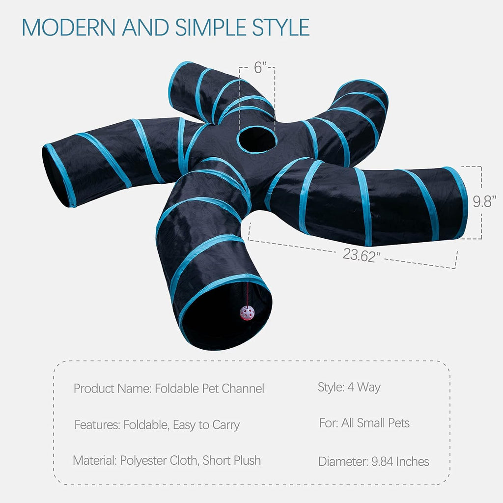 EGETOTA Cat Tunnel for Indoor Cats Large, with Play Ball S-Shape 5 Way Collapsible Interactive Peek Hole Pet Tube Toys, 