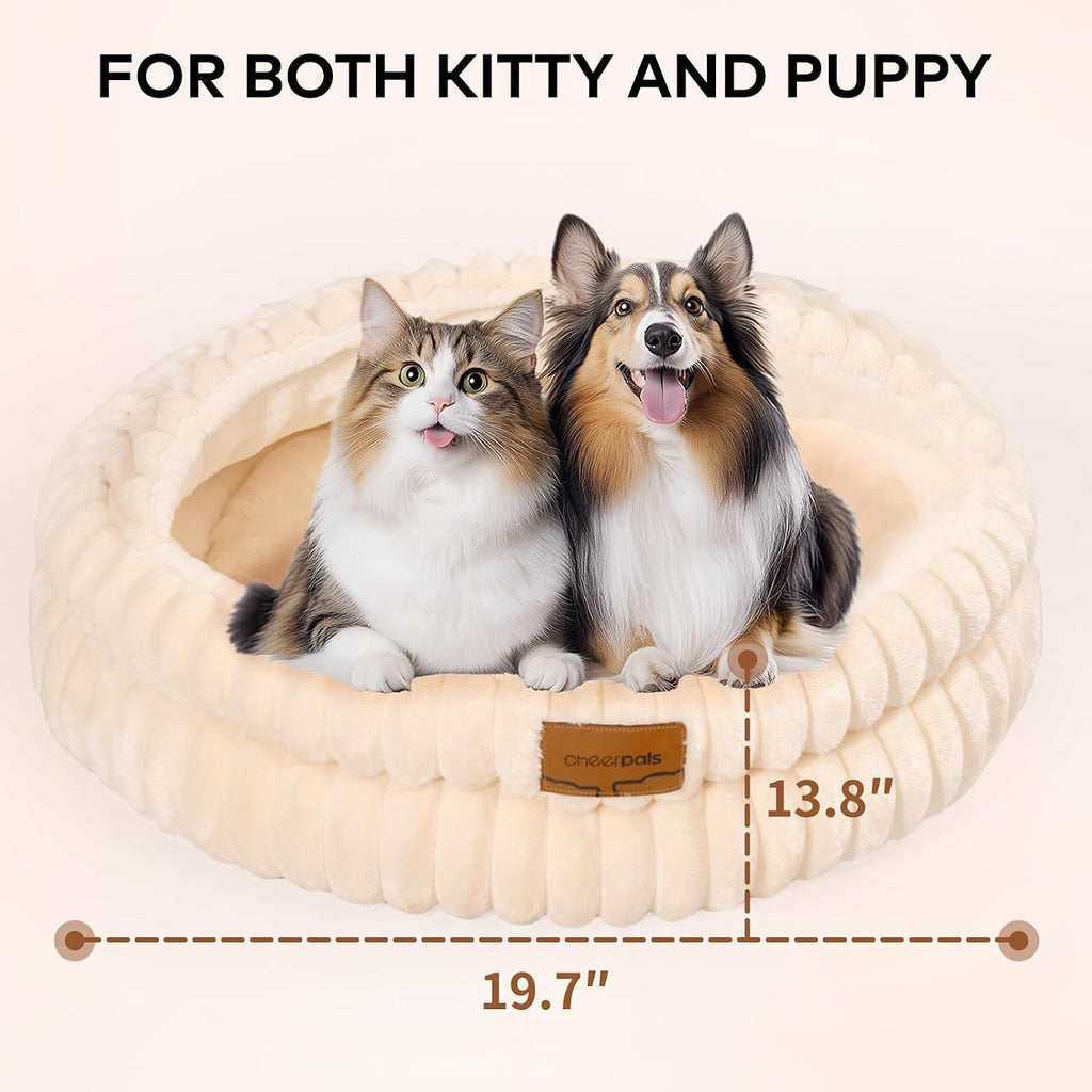 CHEERPALS Cat Cave Bed for Indoor Cats Covered Hooded Pet Bed with Cushion