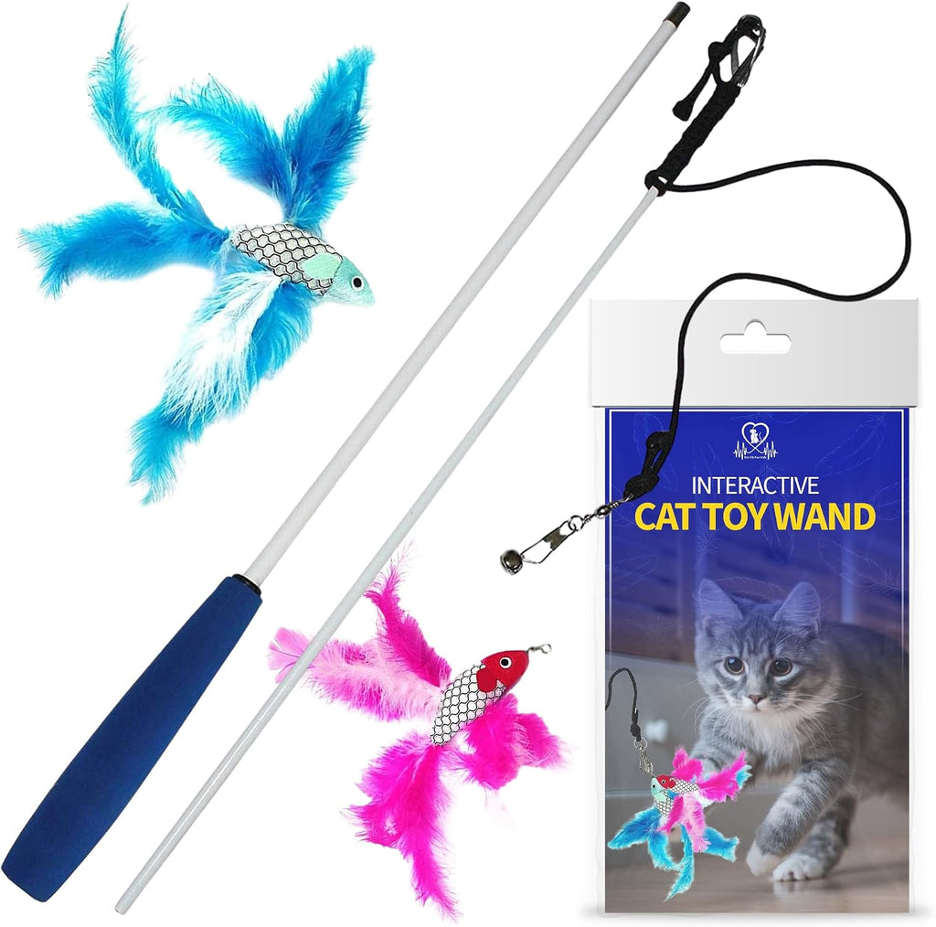 Pet Fit For Life Cat Feather Interactive Wand Toy Set, Red & Purple - 2pack