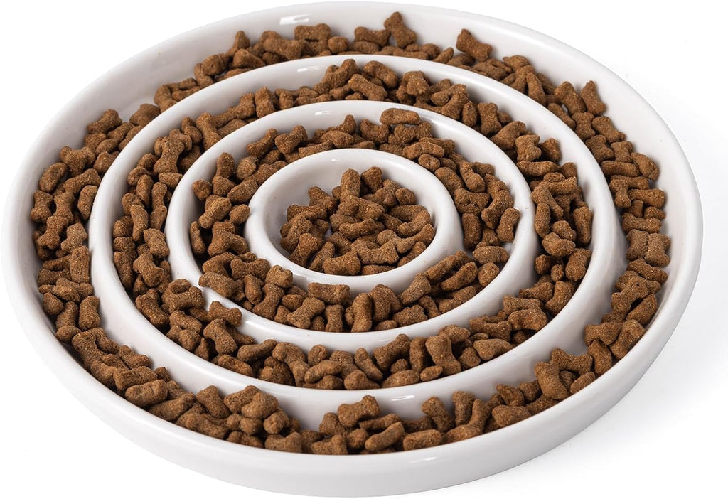 Ceramic Cat Slow Feeder,Shallow and Wide Opening Dish for Whisker Friendly