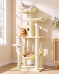 Feandrea Cat Tree, 55.8-Inch Large Cat Tower, Multi-Level Condo, Beige
