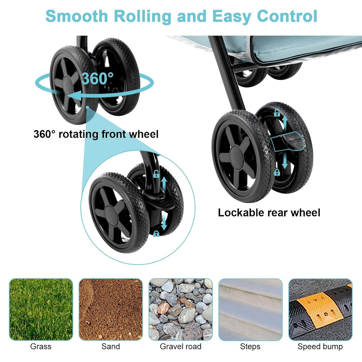 Double Pet Stroller for 2 Dogs & Cats, Double-Decker, Blue