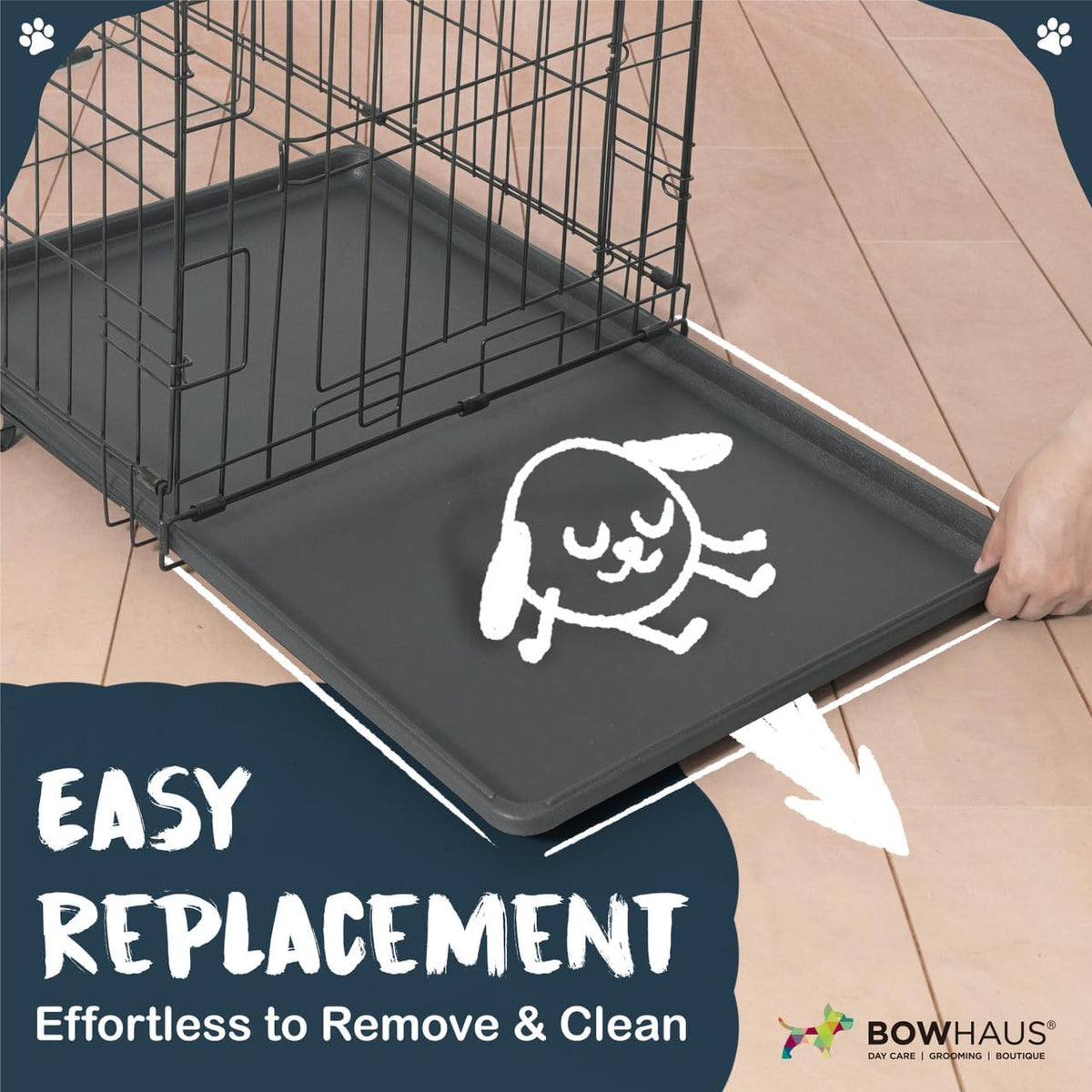 BOWHAUS 22.7-Inch Dog Crate Pan Replacement, Sturdy, Waterproof Plastic Tray for 24-Inch Pet, Rabbit Ferret Critter Kenn