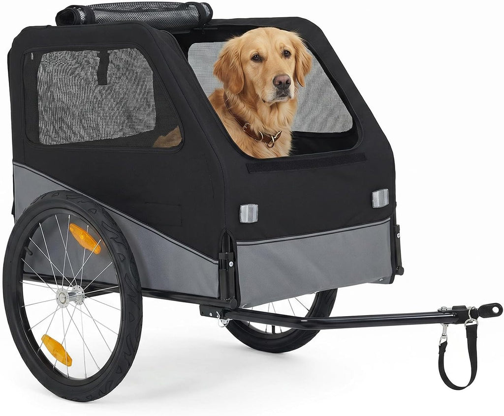 Heavy-Duty Compact Dog Bike Trailer, 100 lb Capacity, Black
