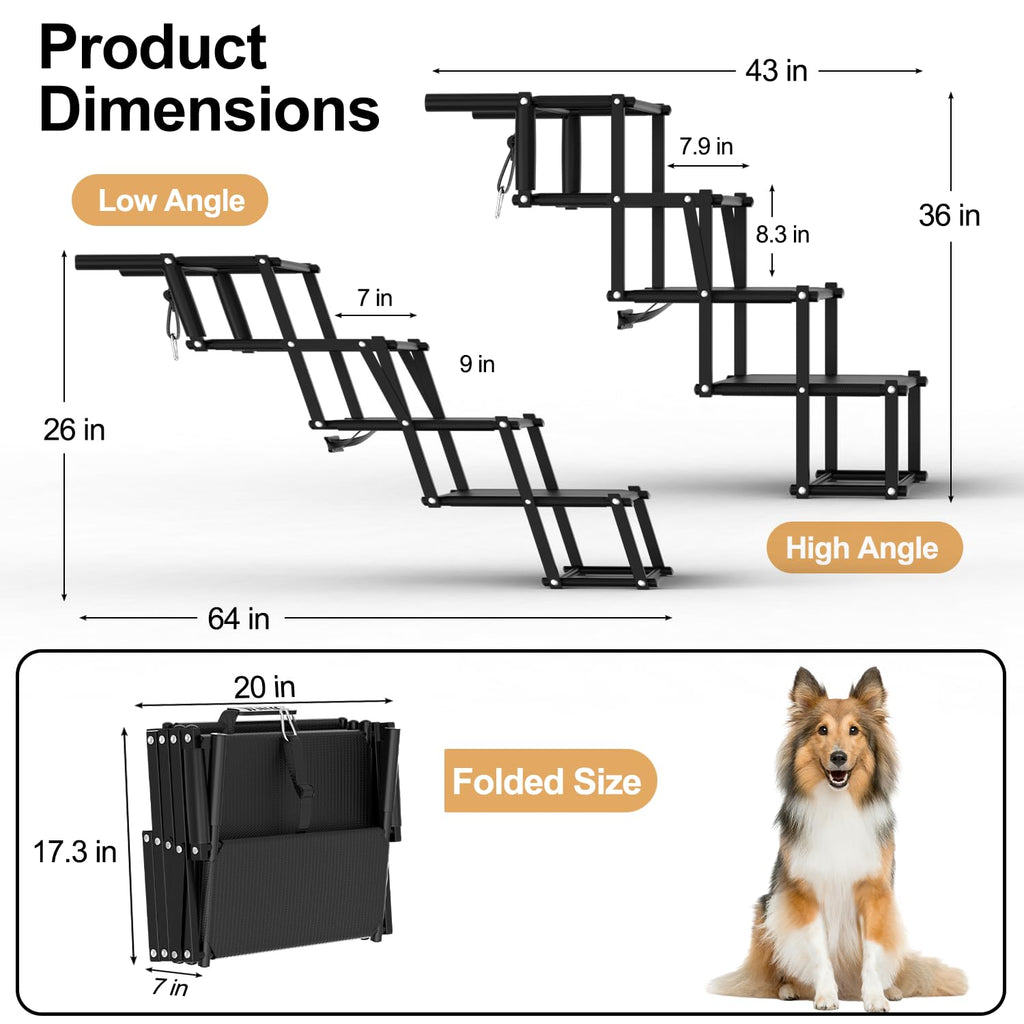 PetRuna Extra Wide 20" Dog Stairs for Large Dogs, Dog Steps for Car 4 Steps