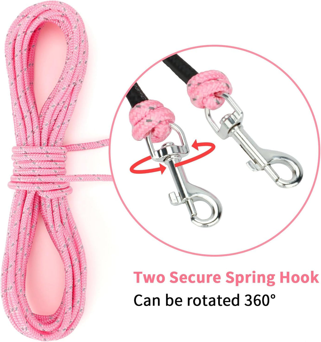 Reflective Cat Long Leash 15 FT, Outdoor Backyard Cat Tie Out Lead, Pink