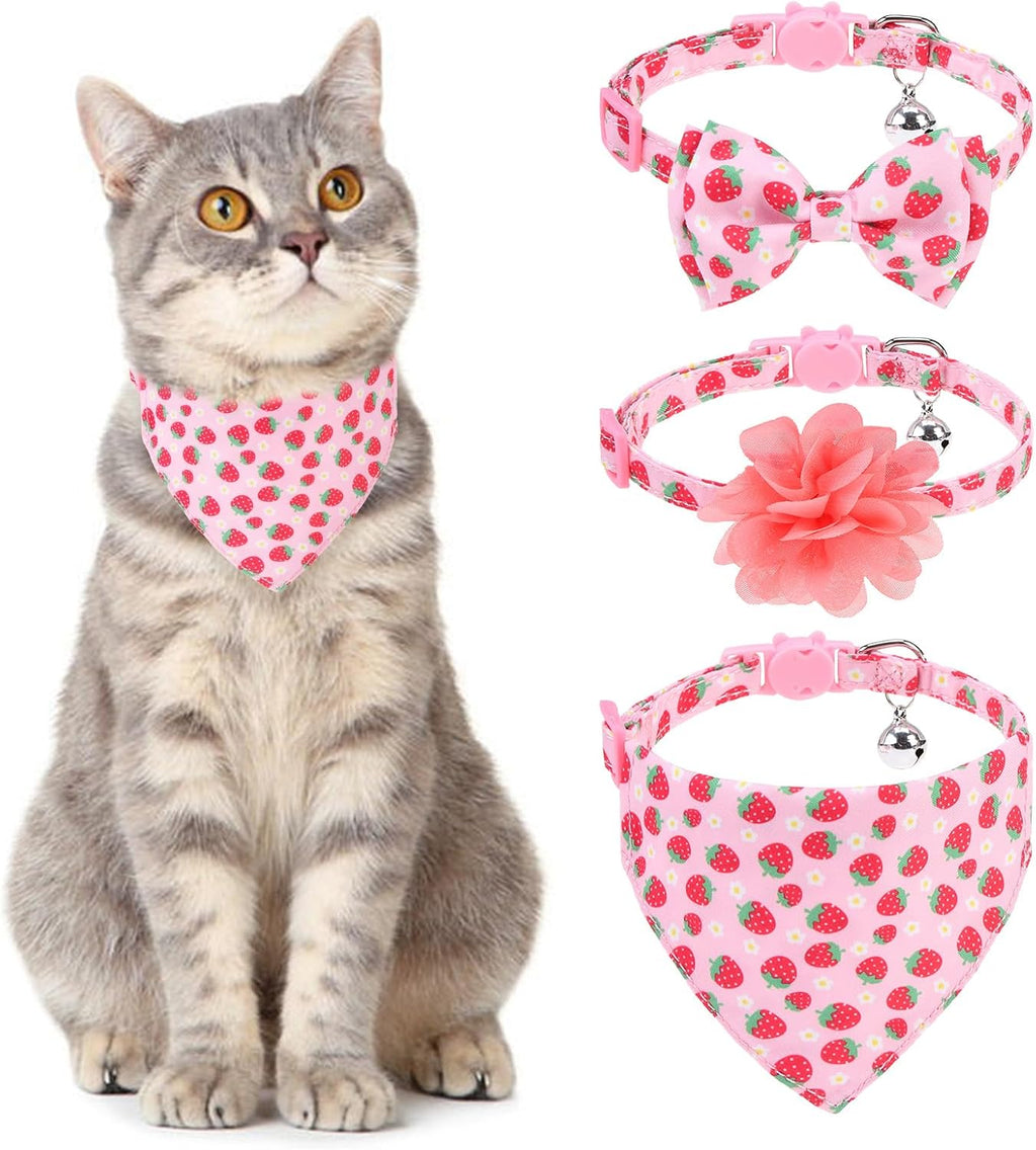 Breakaway Cat Collars with Bell & Cute Pendants - 3 Pack Adjustable Safety Kitten Collars - Decoration for Girl Boy Cats